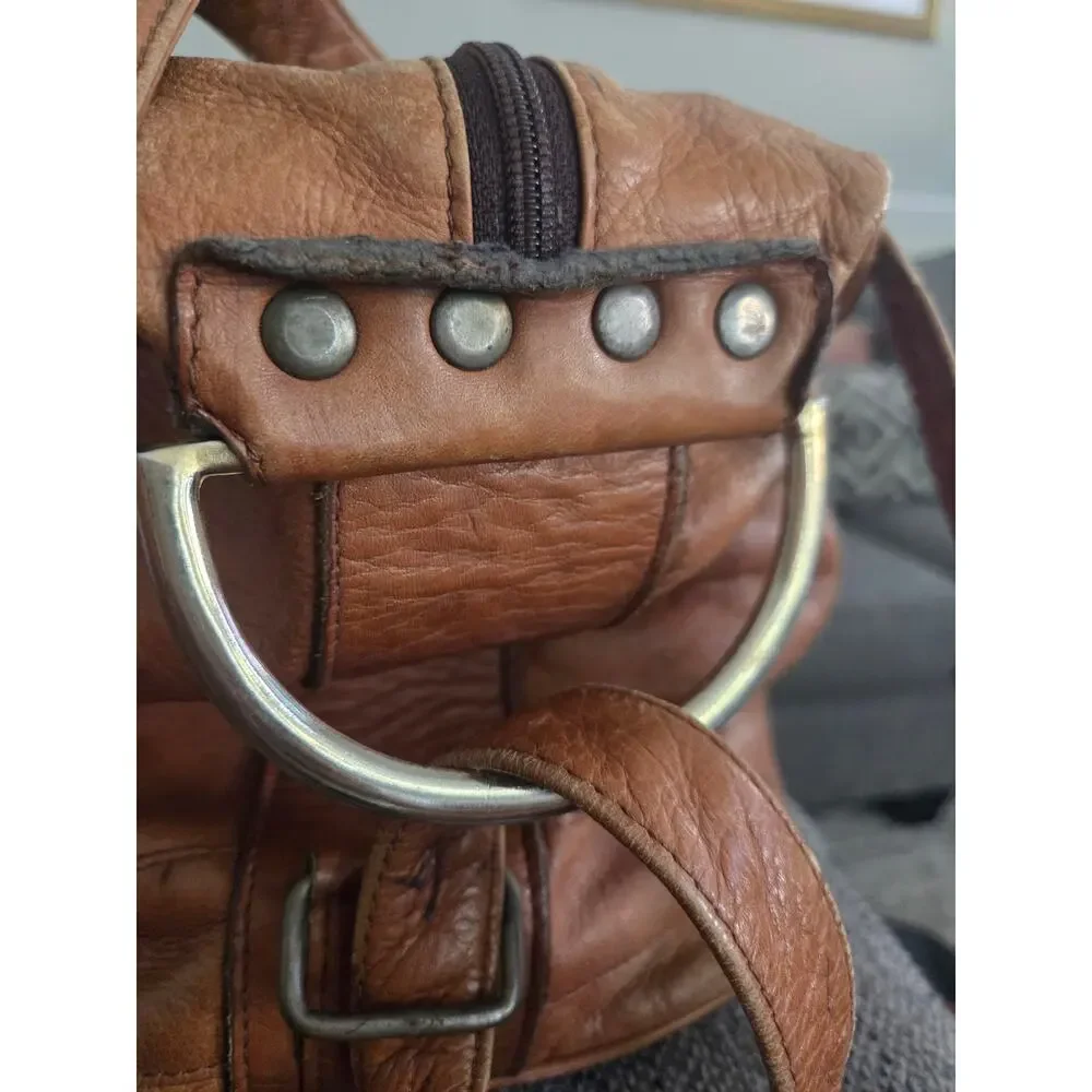 Vintage Columbian Brown Camel Tan Leather Convertible Bag Slouchy Backpack Boho